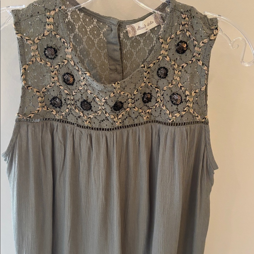 altar’d state Lace Embroidered Tank Top - Olive Green